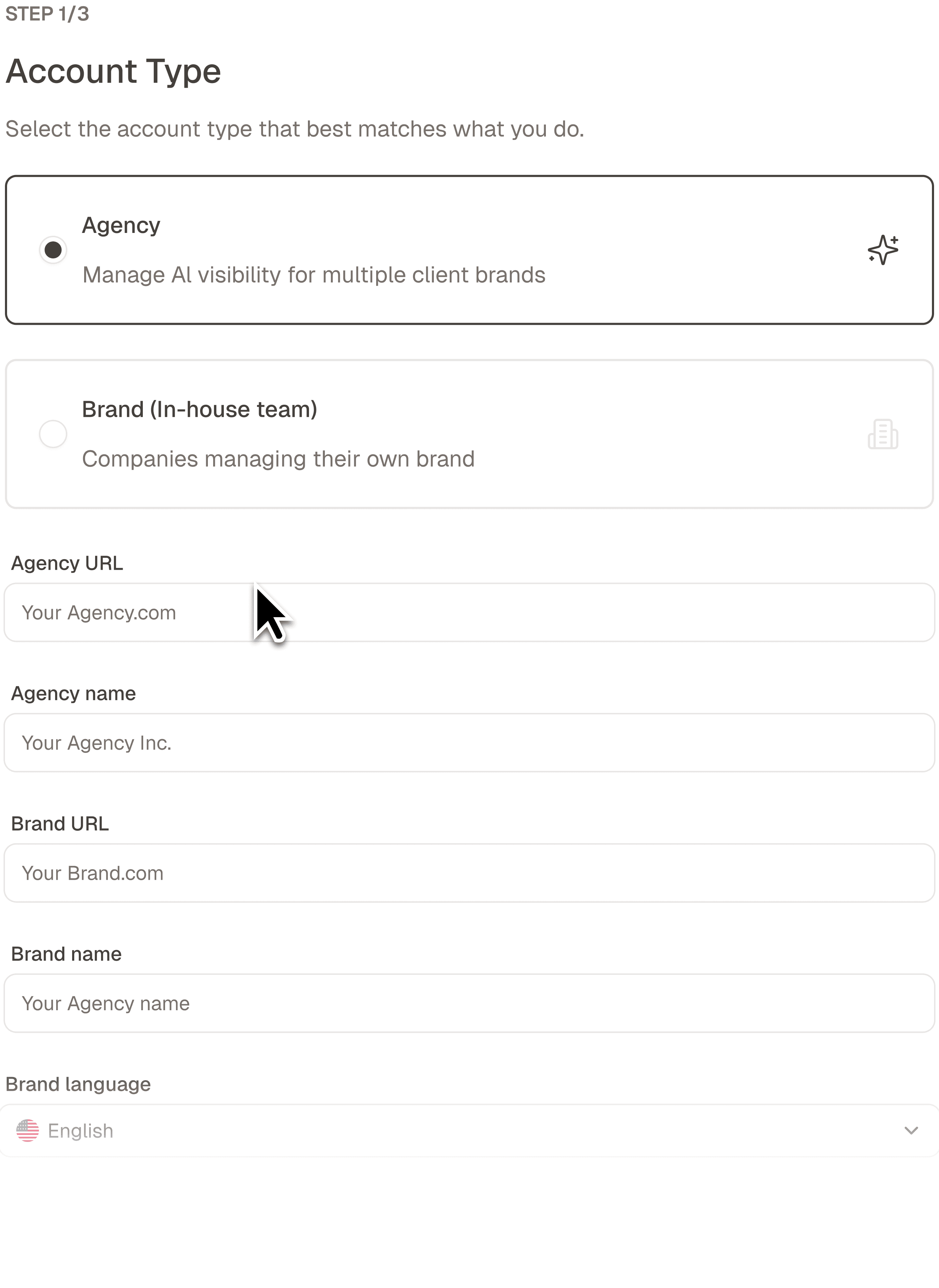 Enter Your Brand Name and URL